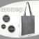 Shoper bag without fastening, from textiles, gray color