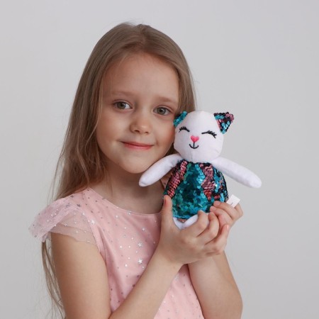 Soft toy "Lizzi cat" with sequins, 6 cm x 23 cm x 16 cm-2