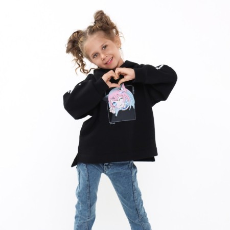 Sweatshirt for girls, black color, height 98 cm-4