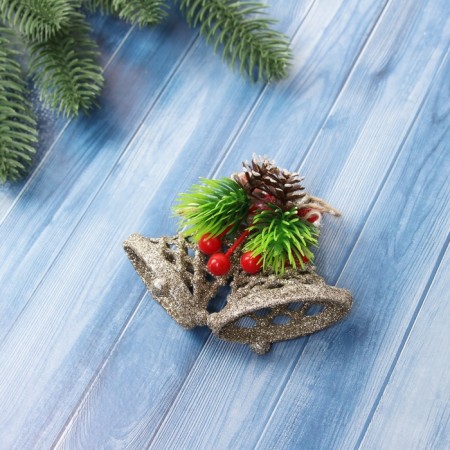Decoration Christmas tree "Bell Banging Bow" 8x10.5 cm, gold-1