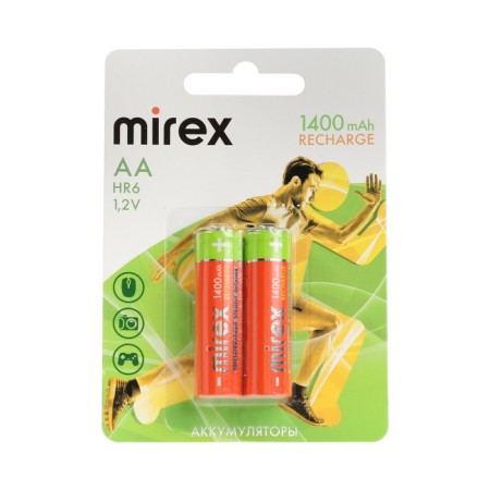 Battery Mirex, Ni-Mh, AA, HR6-2BL, 1.2V, 1400 mAh, blister, 2 pcs.-2