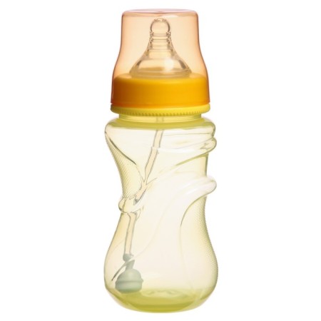 A bottle for feeding, a wide throat, medium flow, 300 ml., Yellow color, +3 months-1