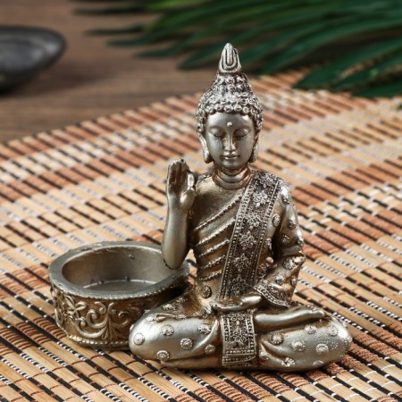 NECK Polystone under silver candlestick "Buddha - Meditation" MIX 10.5x5.3x11 cm