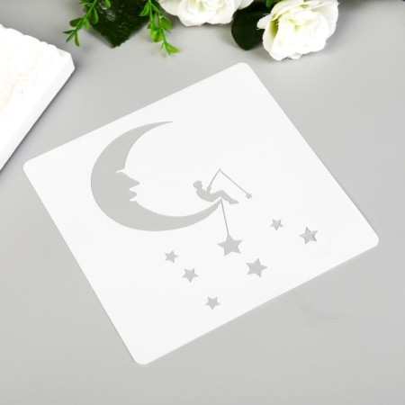 Stencil plastic "Fishing. Month and stars" 13x13 cm-1