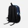 A backpack with a zipper, 3 external pockets, blue/white color