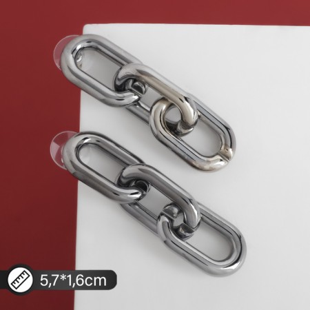 Earrings Metal "Chain" narrow link, small, gray color