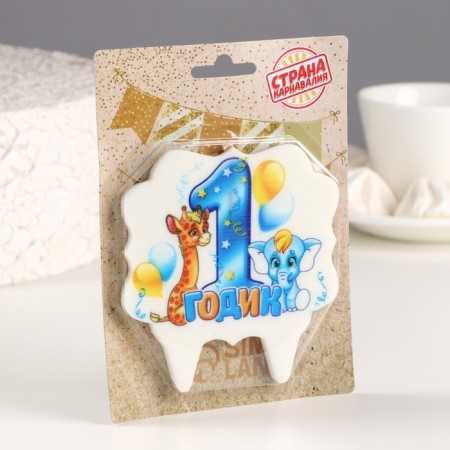 Candle for cake the number "1 year, animals" "1" Blue, 8 cm-1