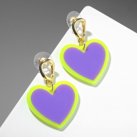 Earrings Assorted "hearts" neon, color purple-salad in gold-1