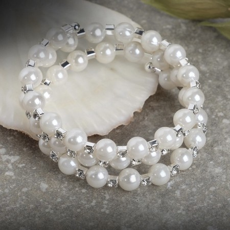 Bracelet Pearl "Spring" Strazinki, ball No. 6, white color in silver, l = 6 cm-2
