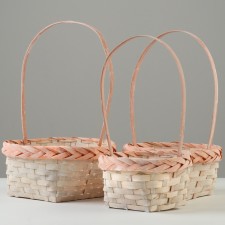 Set of wicker baskets, D16x10/31 cm, D19x10/32 cm, d21x11/36 cm, 3 pcs, peach, bamboo