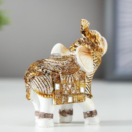 Polystone souvenir "White Elephant with a Popone from the Arab carpet" mix 7.8x7.5x3.2 cm-3