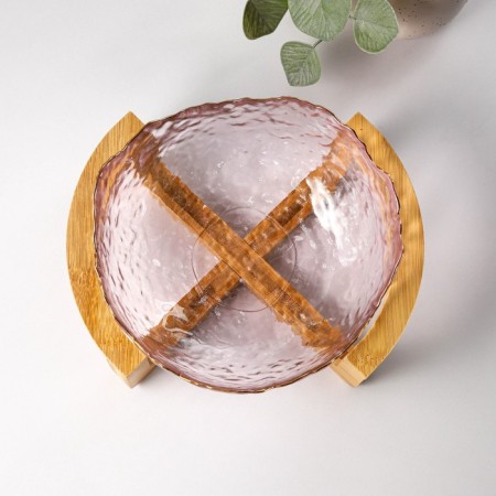 Glass salad bowl on the stand “Iride. Pink "1.1 l, 23 × 20 × 10.5 cm-5