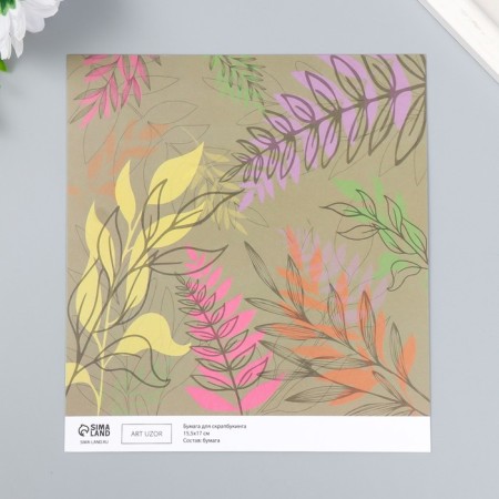 Scrapbooking paper bilateral "flowers and leaves" density 180 g 15.5x17 cm-3