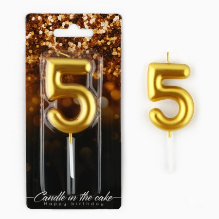 Candle for the cake, number "5", gold, 4 x 10 cm.-1