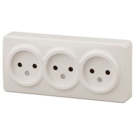 Roset 3x2p, 16A-250V, IP20, OU, ERA expert, ivory