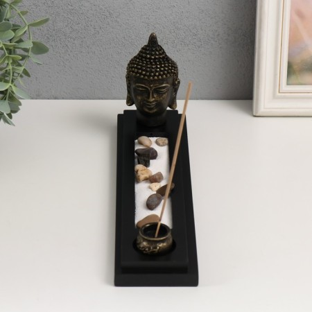 Buddha's head stand under incense sand+aroma -fingernail+stones 29x7x11.5 cm
