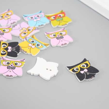Buttons wood for creativity 2 punctures "owls in glasses" set of 12 pcs 2x2.3 cm-1