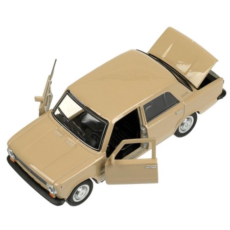 Metal machine "VAZ -2101", retro - model "Kopeik", doors, trunk, inertia, 12 cm, beige are opened-5