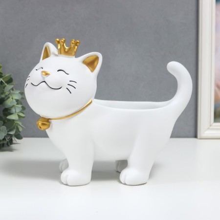 Souvenir Polystone stand "Sleeping cat in the crown" White 21x12x25 cm-1