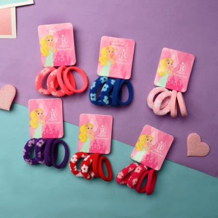 Hair elastic band "Assorted" (set 4 pcs) flowers, 4 cm, pink-1