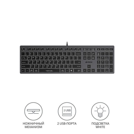 Keyboard A4Tech FSTYLER FX60H Gray USB Slim Led (FX60H GREY/White)-1