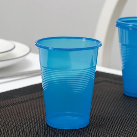 A single -single plastic glass "POPS", 200 ml, blue color