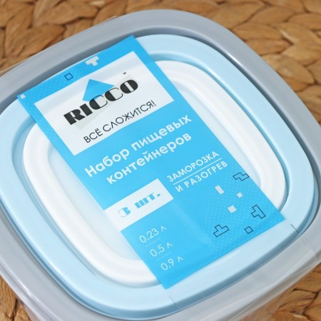 A set of food containers Ricco, 3 pcs: 230 ml, 500 ml, 900 ml, square, assorted color-8