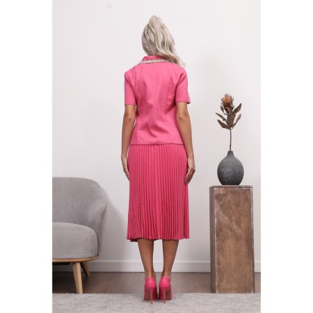 Female suit, size 44, raspberry color-11