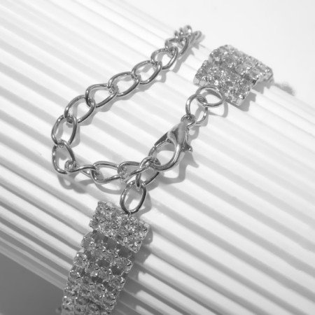 Bracelet with rhinestones "Bright" square, white color in silver, 18 size-1