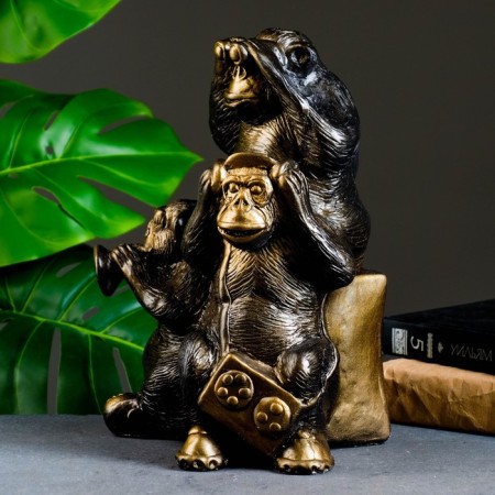 Pig a case "Monkeys: I hear everything, I see everything, I will say everything" bronze, 30cm-3