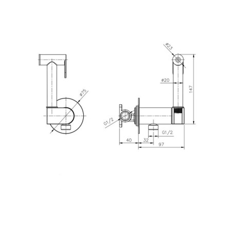Bida mixer Rush Capri CA1435-97, with a hygienic shower, built-in, brass, chrome-3