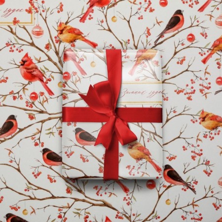 Glossy packaging paper "Birds on the branches", 50 x 70 cm, New Year-1