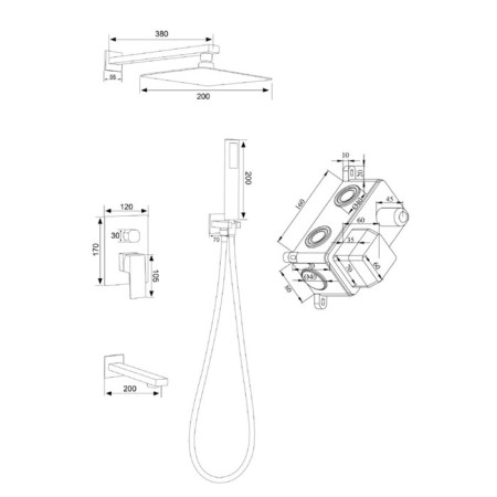 The shower system "RMS" SUS129-2S, built-in, tropical shower, stainless steel, satin-2