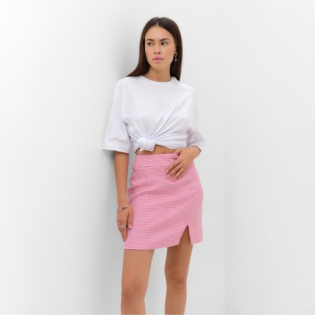 Women's skirt with a cut Mist p. 42, pink/white-1