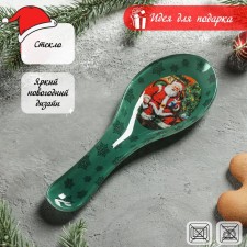 Glass stand under a spoonful of the “Happy Santa” shade, 21 × 7.5 cm, green color