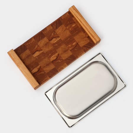 Board cutting end magistro, oak, with metallic gastrointestinal capacity, 30.5 × 16.5 × 5 cm, in a craft box-4