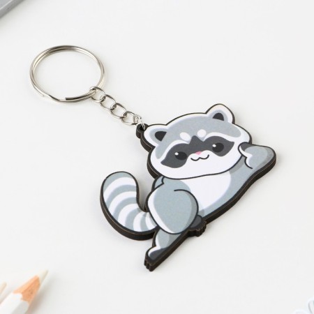 Key keychain wooden "raccoon" 4.7 x 6 cm-1