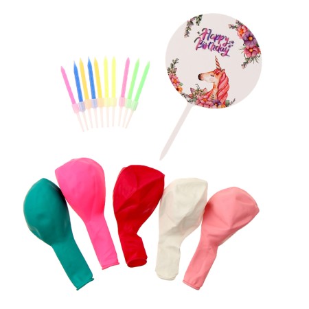 Set for decorating the table "Unicorn": candles, topper, balls, set 16 pcs in a set.-3