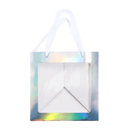 A packet for a cake with a square bottom and window, holographic, 25 x 25 x 25 cm-4