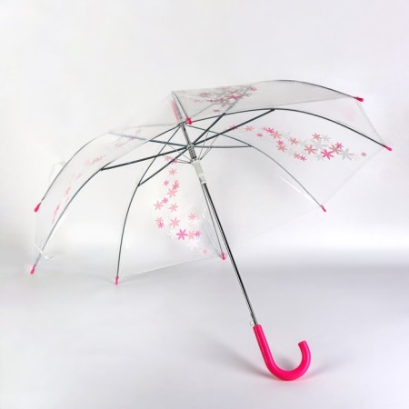 Umbrella - a semiautomatic “flowers” ​​cane, 8 spokes, r = 45 cm, the color is transparent/pink-2