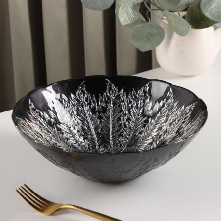 Glass serving dish "Filicia", 1.58 l, d = 24 cm, black color with silver