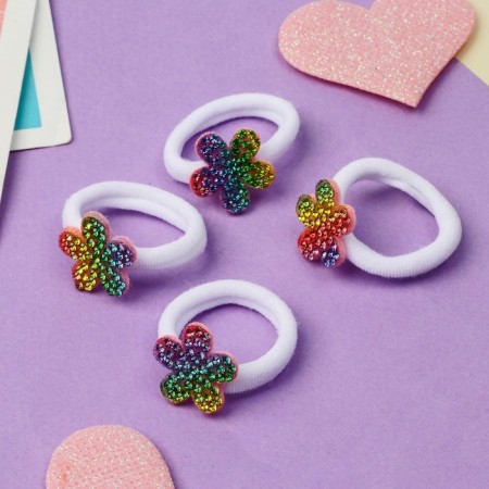 Hair elastic band "Lola" (set 4 pcs) flower, d-2.5 cm, white-1