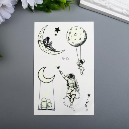 Tattoo on the body color phosphorus "astronauts, planets and month" 12x7.5 cm-1