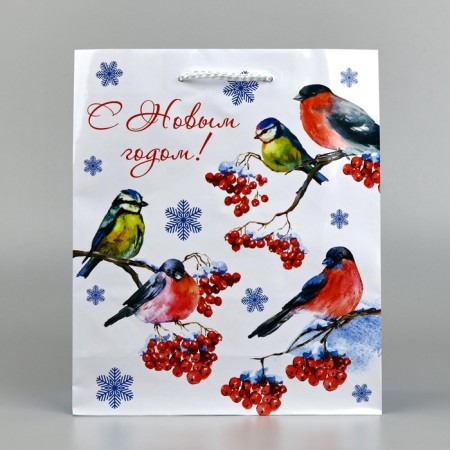 Package New Year's laminated "Bullfinch", ML 21 x 25 x 8 cm-1