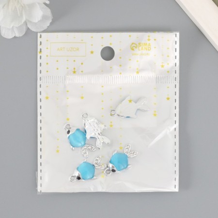 Decor for creativity metal, rhinestones "fish" blue 2.2x1.2 cm-3