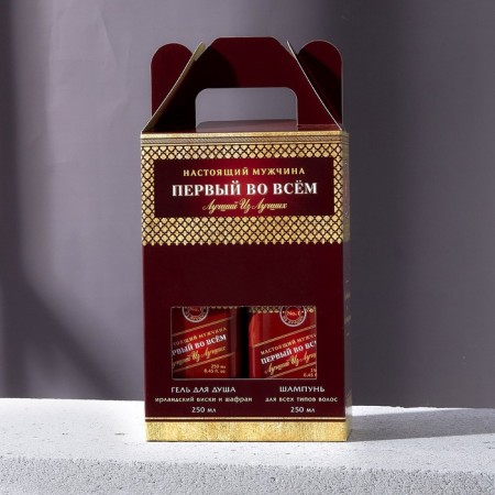 Set “First in All”, shower gel and hair shampoo in whiskey bottles, 2x250 ml-1
