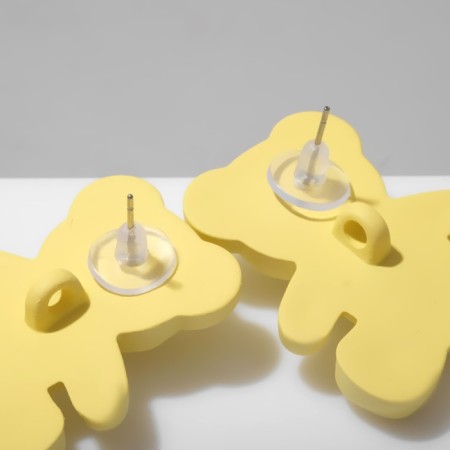 Earrings Plastic "Bear" with emoticons, yellow color-2