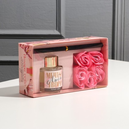 Diffuser and soap petals (5 pcs) “Dream, love, create”, set, aroma of coffee-2
