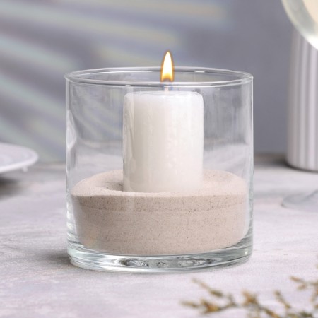 VAZA-Sub-Great Pipe with a white candle, 10.7 × 10 cm, 9 hours, cylinder, glass
