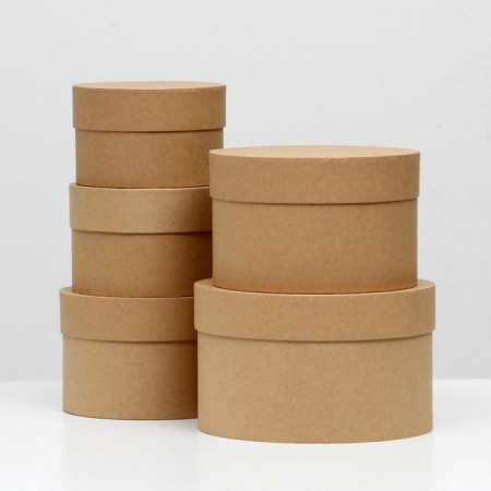 Set of round boxes 5 in 1 "plain craft", 23 x 23 x 14 - 15 x 15 x 10 cm-1